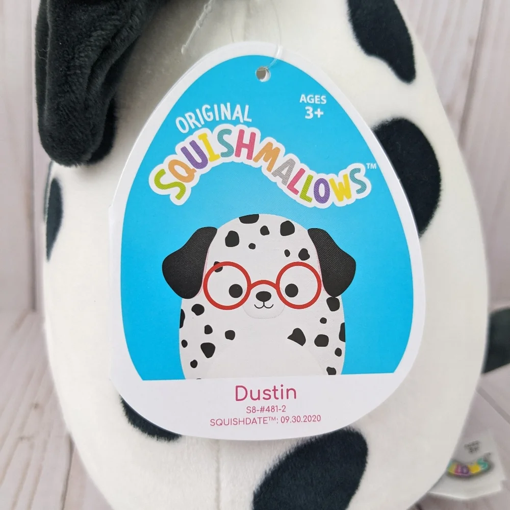 Kellytoy Squishmallows Dustin the Dalmatian Red Glasses New 8" - Picture 7 of 9